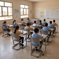 Ensemble de bureau et chaise scolaire fixe moderne de haute qualité et durable, construction en acier + contreplaqué + MDF + plastique, couleur personnalisée