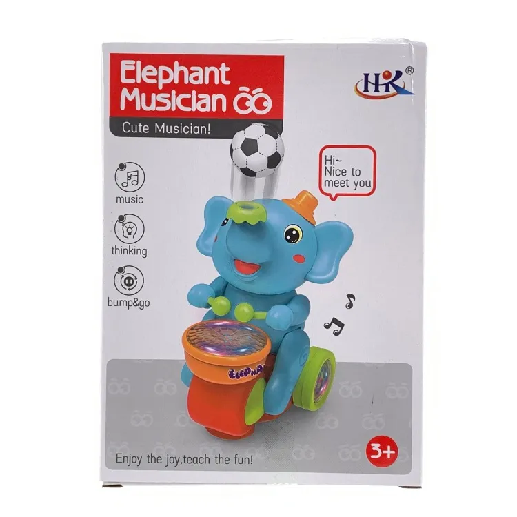 Baby Electric Musical Toys B/O Play The Drum Elephant Toy With Music and Light