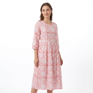 Robe indienne faite à la main, écologique, 100% coton, silhouette vintage en A, manches 3/4, maxi, imprimé floral, séchage rapide, respirante - Product Image 1