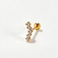 Perhiasan Tubuh YW Stainless Steel 18G Internally Threaded Flat Back Labret Stud Tragus Helix CZ