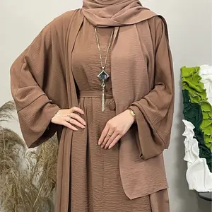 İslami giysiler Dubai müslüman elbise kadın 2 parça Abaya Khimar kemer ve bornoz seti