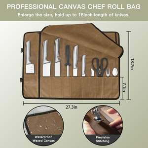 Free sample Canvas Chef Knife <b>Roll</b> <b>Bag</b> 10 Knife Slots and a Large Zipper Pocket Durable 10oz Canvas Knife Case - Product Image 1