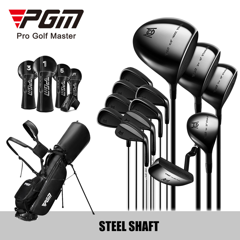 13pcs Steel Shaft + Golf Stand Bag Black