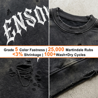 Sweat-shirt à col rond surdimensionné pour homme, grammage lourd, vintage, personnalisé, délavé à l'acide, effet usé, avec logo imprimé gothique, style streetwear, type pull à capuche