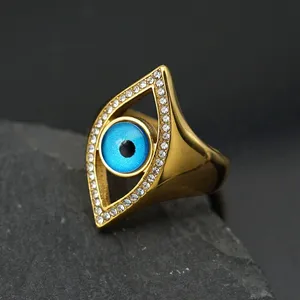 2024 mode acier inoxydable plaqué or bleu turc amulette mauvais yeux anneau bijoux fins anneaux pour femmes hommes fête des mères cadeau