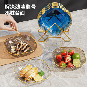 Square Plastic Fruit <b>Platter</b> With <b>Gold</b> <b>Rim</b> Hammered Texture For Party And Home Use - Product Image 4