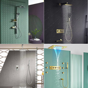 Juego de Ducha Termostática de Acero Inoxidable <span class=keywords><strong>INTERLAN</strong></span> CS-818 Negro y Dorado, Grifo Mezclador de Baño Montado en la Pared con Acabado Pulido y Lluvia, ¡Venta Caliente! - Product Image 1