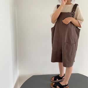 Enfants japonais été nouveaux enfants coton <span class=keywords><strong>lin</strong></span> sans manches jarretelles shorts garçons et filles rétro artistique jarretelles pantalons - Product Image 4