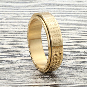 Stainless Steel Buddhist Scripture <b>Ring</b> Gold Unisex Retro Punk Style Jewelry Gift 27051 - Product Image 2