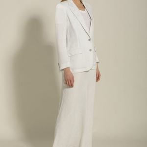 Trajes Casuales de Lino y Algodón de Alta Calidad para Mujer, Diseño Personalizado OEM, MOQ Bajo, Blazer y Pantalones a Cuadros con Decoración de Botones - Product Image 3