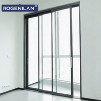 Porte coulissante en aluminium à trois rails ultra-mince Rogenilan, porte coulissante à économie d'énergie avec vitrage Low-E pour les maisons