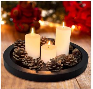 Plateau décoratif rond personnalisé pour café Table à manger comptoir noir petits plateaux de service en bois ferme <span class=keywords><strong>cuisine</strong></span> décor à la maison - Product Image 4