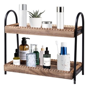Wooden And Wrought Iron Double Layer Storage <b>Rack</b> Industrial Style Multi Functional For Bathroom <b>Kitchen</b> Countertop - Product Image 2
