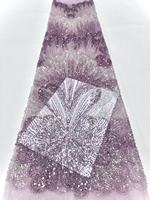 Tissu de dentelle à sequins brodé en maille trapézoïdale avec perles et accessoires pour robes de mariée et de soirée