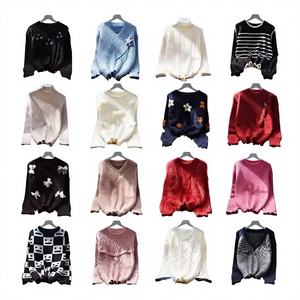 Suéter de punto holgado de manga larga con cuello en V para <span class=keywords><strong>mujer</strong></span>, estilo casual, nueva moda de otoño, con botones frontales, venta al por mayor - Product Image 1