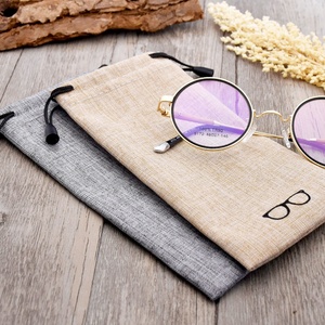 Promotion Hot Custom Printed Logo Natürliche Leinwand Stoff Leinen Kordel zug Brille Tasche Tasche Baumwolle Weiche Hanf Sonnenbrille Tasche