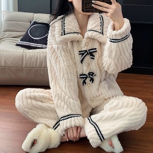 2024 caldo autunno inverno <span class=keywords><strong>donna</strong></span> <span class=keywords><strong>pigiama</strong></span> Set flanella moda dolce fiocco molto spesso caldo con tasca Homewear di lusso pigiami - Product Image 2