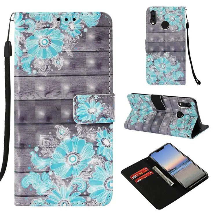 Case For Huawei P Smart+ nova 3i PU Leather Phone Case Flower Painted Cover Flip Wallet Bag For Huawei honor 8x