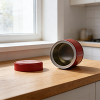 Lata Universal para Envasar Granos de Café, Etiqueta Personalizable, Tapa Roja, Cuerpo Beige, Diseño Clásico, Apta para Alimentos