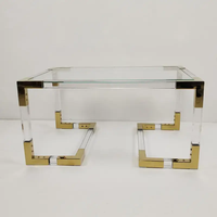 Table d'appoint moderne en verre avec plateau transparent, cadre en acrylique, miroir doré en acier inoxydable, table basse pour baie vitrée, table de chevet