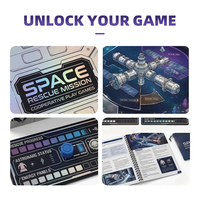 Jeu de société de table personnalisable sur le thème de la mission de sauvetage spatial avec cartes d'astronautes et tapis de station spatiale - Certifié EN71