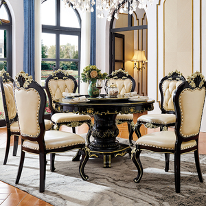 Avrupa Tarzı Mermer Antik Yemek Masası Çift Katmanlı Amerikan Lüks Restoran Abanoz Sandalye Takımı 6 Kişilik Ev Mobilyası Modeli - Product Image 1