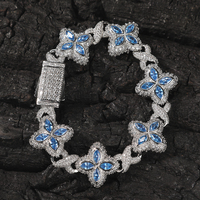 Nouveau Design Hip Hop Rose Blanc Coloré Bracelet Collier Trèfle en Zircon Cubique Laiton Sertis de Strass Fleur Zircon Diamant 5A Chaîne Cubaine