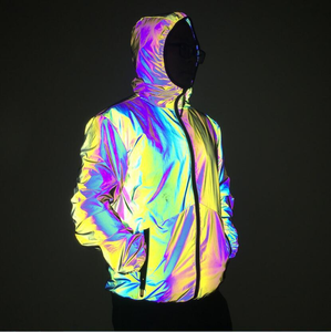 Hi Viz New rainbow Fashion Customize Warm Bomber Coat <strong>Men</strong> Outdoor Streetwear Zip Iridescent <strong>Reflective</strong> Hood <strong>Jacket</strong> for Winter - Product Image 3