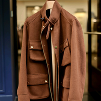 Veste en cachemire double face pour homme, ceinturée, style safari, en laine, col montant, quatre poches à rabat, coupe-vent pour l'hiver