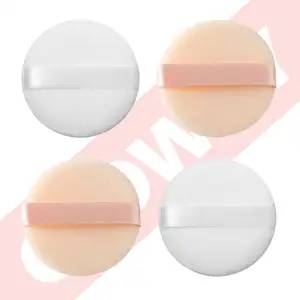 Wet Dry Ultra Soft Washable Large White Round Velour Powder Puff For Mineral Loose Powder Foundation With Strap