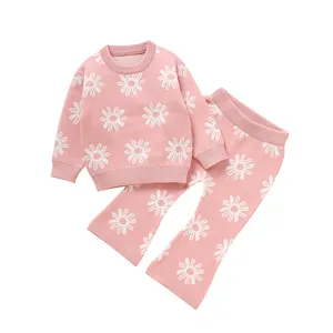 नई शैली माइक्सिओंग नरम बुना हुआ सुंदर फूल पैटर्न नवजात शिशु स्वेटर और पैंट कपड़े 2 पीसी सेट