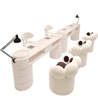 Ensemble complet de tables de manucure modernes style crème avec aspirateur et lampe à prise, pour une ou deux personnes