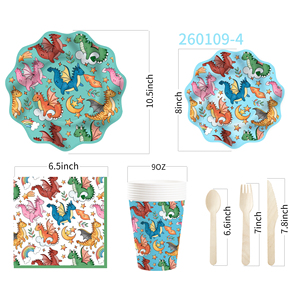 Articles de fête pour enfants DAMAI, vaisselle de fête à motif dinosaure, comprenant des assiettes en papier, des gobelets, des serviettes, pour 8 invités - Product Image 6