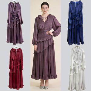 Vestidos Modestos de Moda para Mujer, Vestido Elegante Morado Sólido para Fiesta, Venta al por Mayor, ODM, Vestidos Casuales Vintage, Maxi de Primavera Verano - Product Image 2