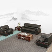 Canapé de bureau commercial personnalisable de style chinois authentique, grand modèle en cuir noir avec structure en bois massif, modèle SN7A, célèbre de Guangdong