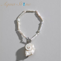 Bracelet de charme en perles baroques naturelles et coquillages, avec perles d'eau douce de qualité AAAAA, certifié CE ASTM REACH