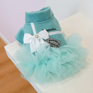 Pet <b>clothes</b> for autumn and winter, small dogs, puppies, happy dogs and <b>cats</b>, warm and comfortable, lake blue with white bow - Product Image 3