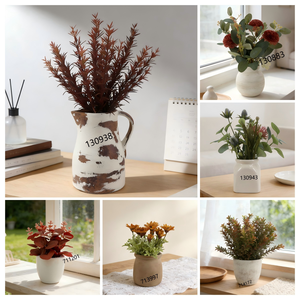 Bouquet de marguerites rouges au toucher réel avec feuillage vert dans un vase en verre ambré, marguerites artificielles pour la décoration intérieure toute l'année dans un style campagnard - Product Image 3