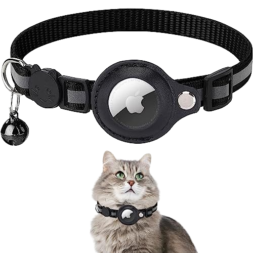 2024 Adjustable Reflective Leather Cat Collar with AirTag Holder and Bell  Dropshipping for Dogs and Kittens Plastic Material