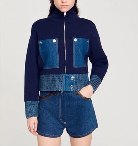 <span class=keywords><strong>Cardigan</strong></span> in Maglia da Donna con Design alla Moda, Patchwork in Denim, Maniche Lunghe, Colletto, Stile Casual e Urbano - Product Image 3