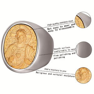 Bague de mode en acier inoxydable pour homme, style Hip Hop Punk Gothique Religieux Chrétien Catholique, motif portrait et symbole de foi, vente en gros fabricant - Product Image 4