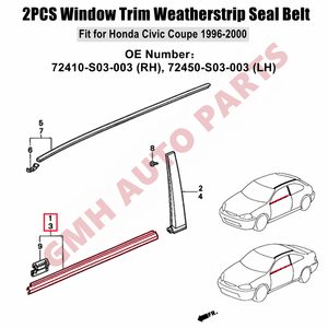 Juego de molduras exteriores de la cinturilla de seguridad (izquierda+derecha) 72410-S03-003 72450-S03-003 para Honda Civic EK <span class=keywords><strong>EJ</strong></span> 1996 1997 1998 1999 2000 Sedán/Hatchback de 2 y 3 puertas - Product Image 2