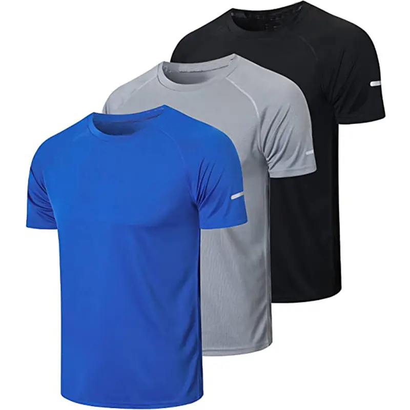 Camiseta masculina esportiva de secagem rápida, camiseta personalizada de malha atlética azul marinho