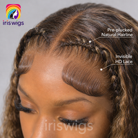 Iriswigs Perruques synthétiques Lace Frontal 13x4 transparentes, avec mèches 4/27, ondulations profondes lâches, longues bouclées, résistantes à la chaleur pour femmes