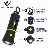 Distributeur de sacs à déjections canines avec lampe torche LED, découpé en forme d'os, mousqueton, pour promenade nocturne, noir mat, vert lime
