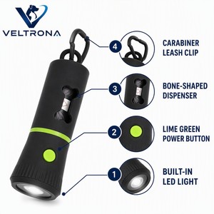 Distributeur de sacs à déjections canines avec lampe torche LED, découpé en forme d'os, mousqueton, pour promenade nocturne, noir mat, vert lime - Product Image 3