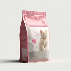 Sacs d'emballage de litière pour chat millet manioc pochette à fond plat à gousset latéral étanche imprimés sur mesure en gros