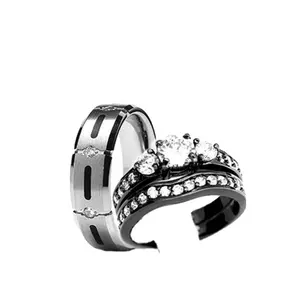 他和她的钛和黑色不锈钢戒指，结婚戒指情侣套装