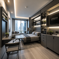 Lit d'hôtel de luxe cinq étoiles haut de gamme avec cadre en bois massif et panneau MDF, design moderne, ensemble de mobilier commercial écologique