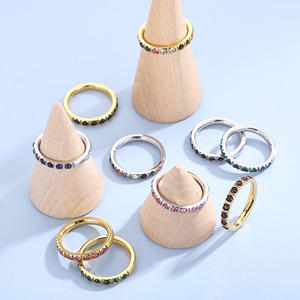 Anillos de Compromiso Apilables de Moda, Coloridos, Delicados, con Circonita Cúbica, Acero Inoxidable, Chapados en Oro, Anillos de Boda para Mujer - Product Image 3